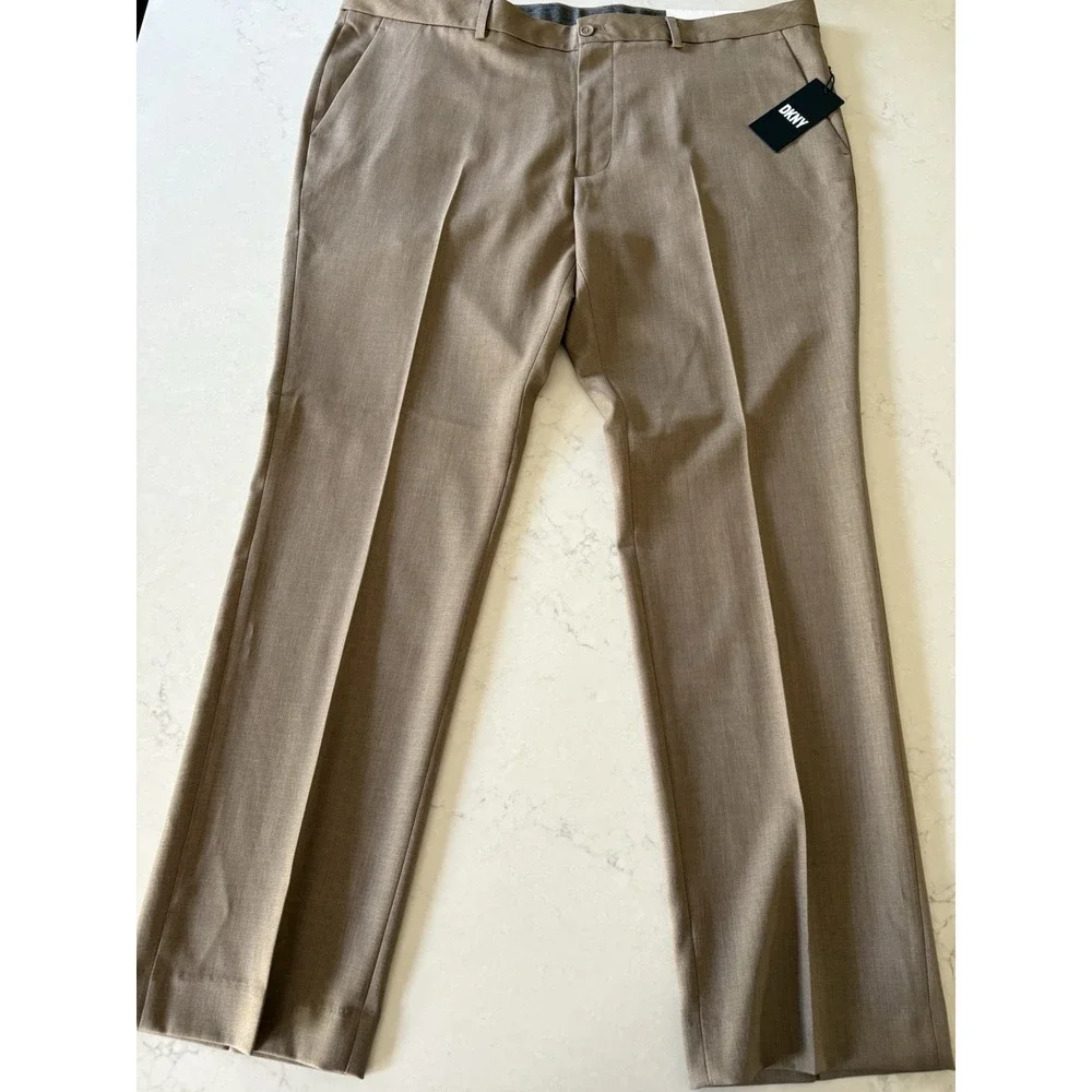 DKNY‎ 40x30 Tan Brown Men's Flat Front Dress Pants NWT